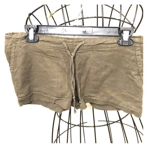 LBK Pants - Olive Green Linen Shorts